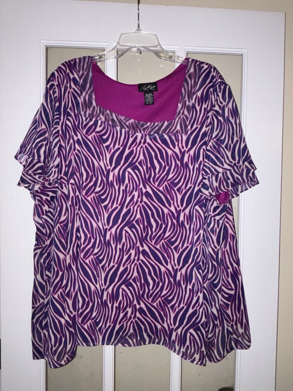 Russell Kemp New York pink black zebra print blouse short sleeve nylon 3XL